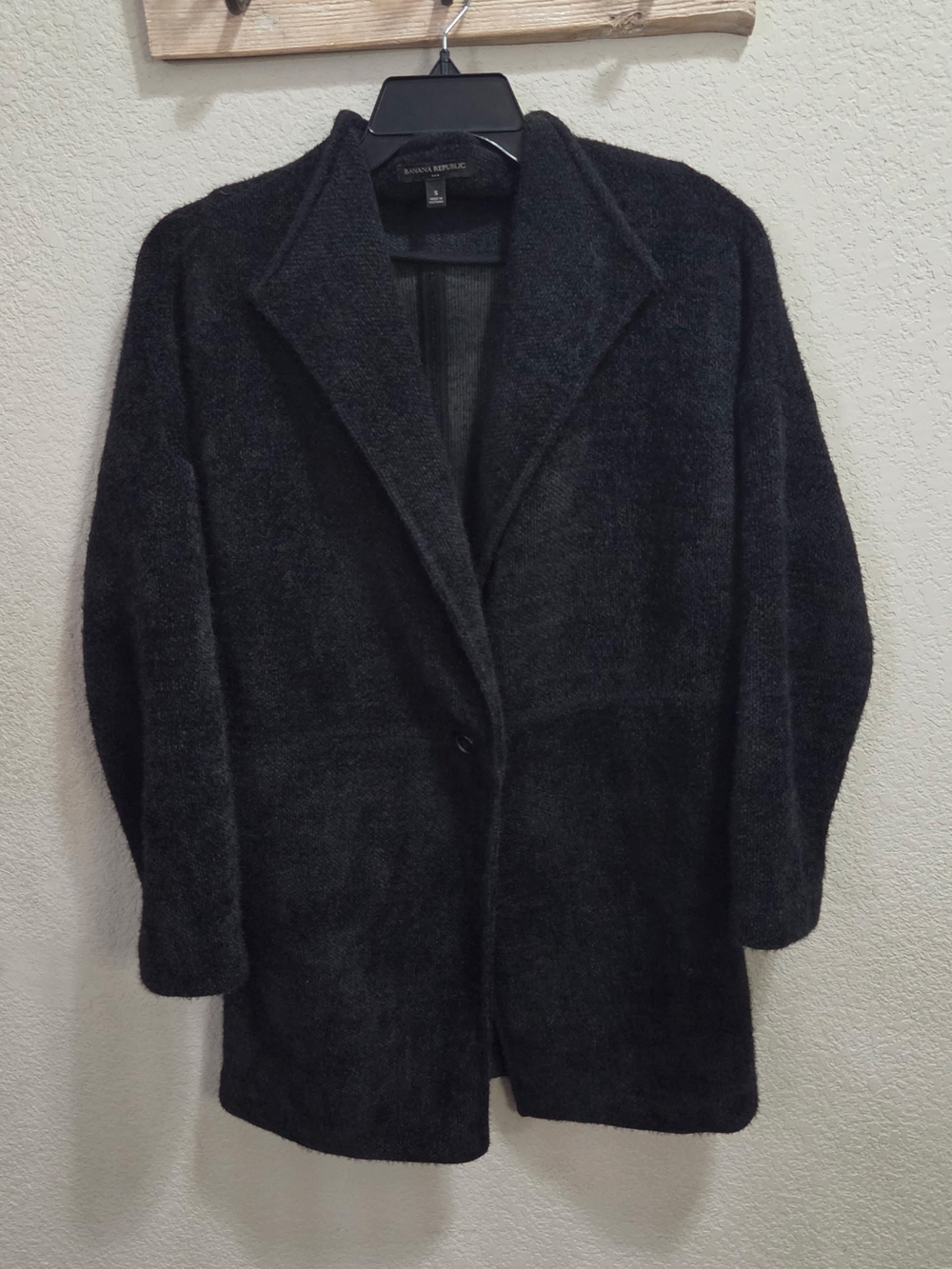 Banana Republic Black Notch-Lapel Wool-Blend Blazer Jacket